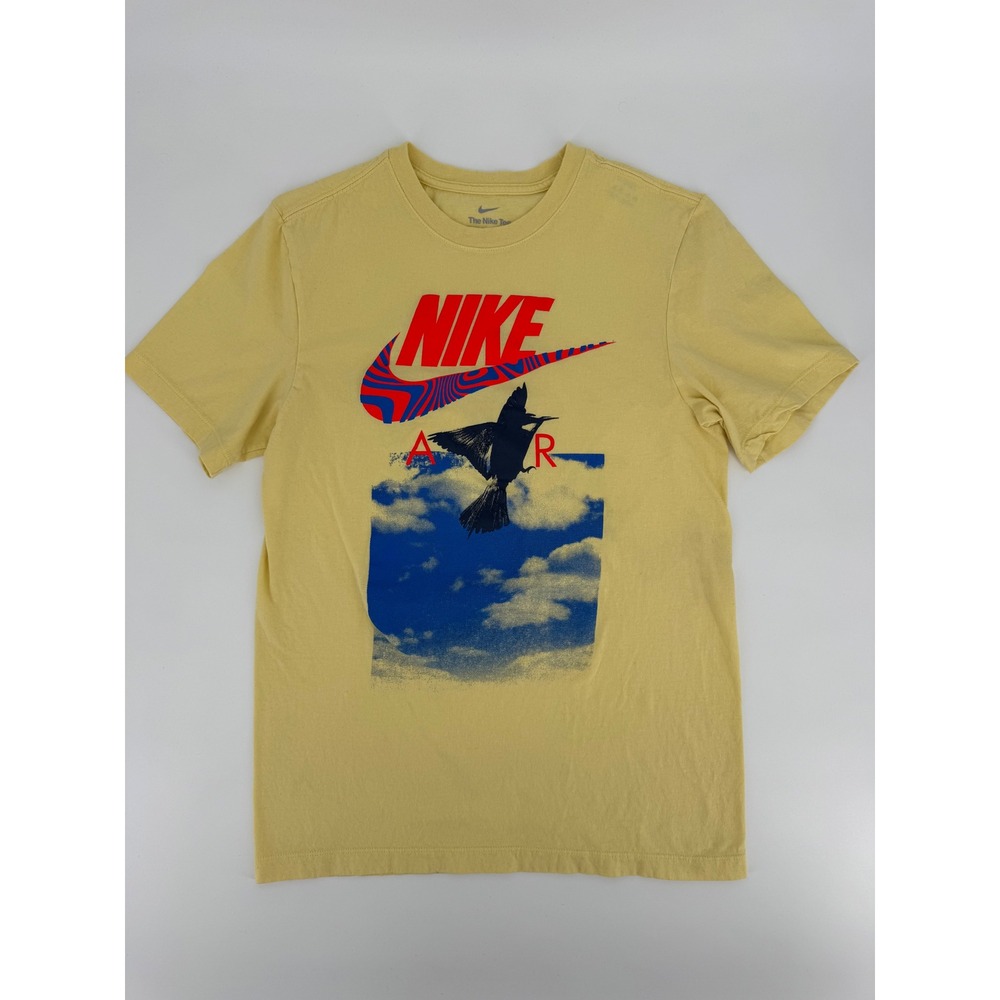 Nike Air Mens Graphic T-Shirt Yellow Bird Sky Clouds Swoosh Logo Tee Small